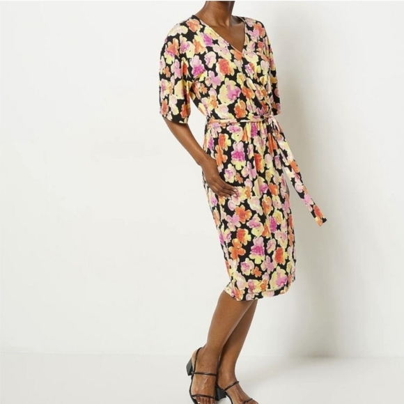 Jason Wu Dresses & Skirts - J Jason Wu Knit Printed Floral Wrap Dress Blackpink Orange  Floral Size XL